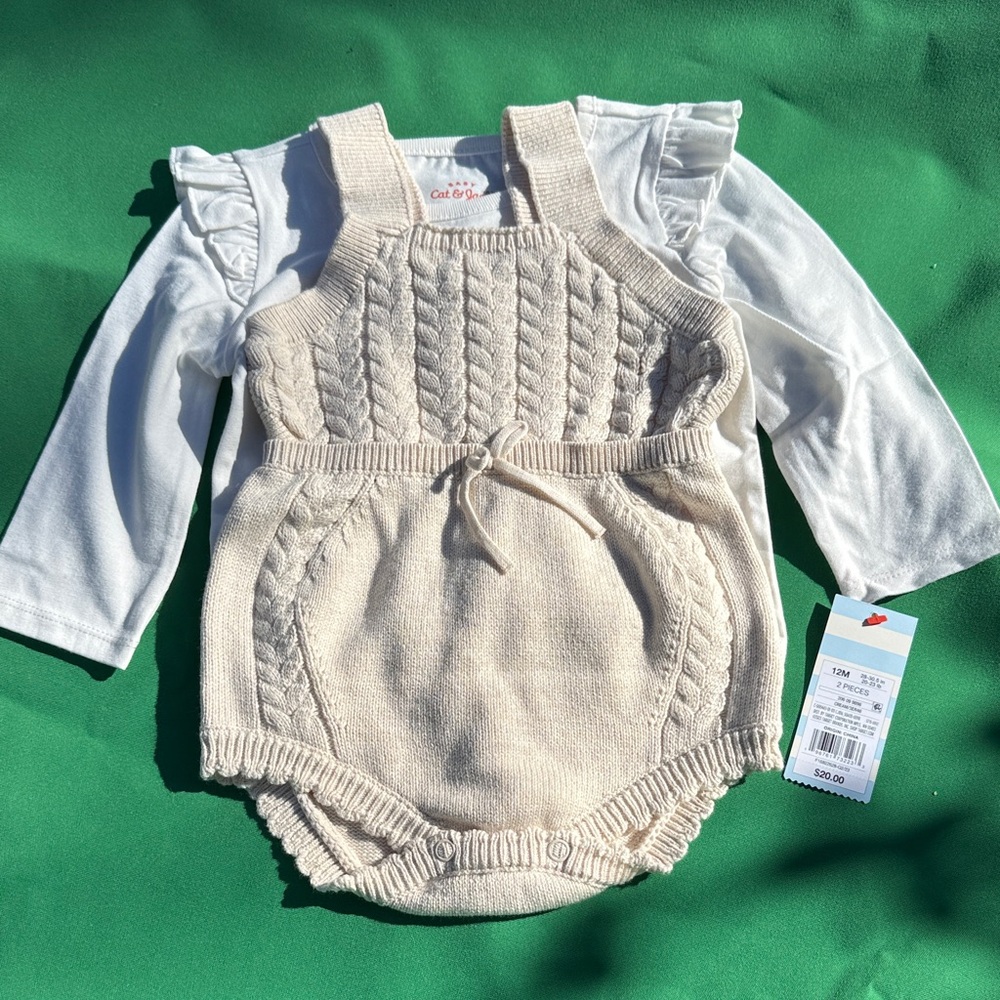 Cat & Jack Cream Knit Romper Set